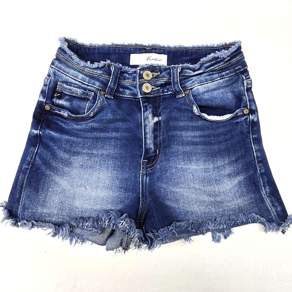 KanCan‎ High Rise Distressed Denim Shorts Medium Wash Frayed Hem Size M Country